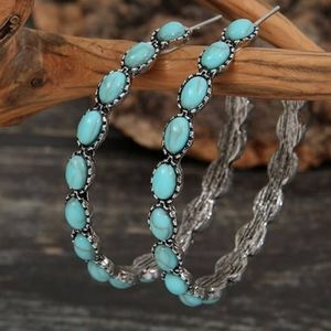 Turquoise stones hoop earrings